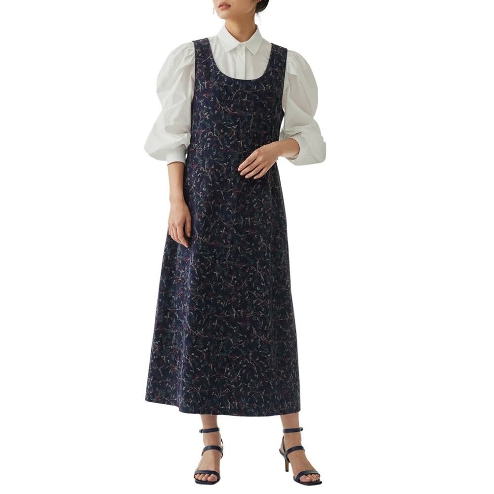 Vintage Bobbie Brooks Floral Corduroy Maxi Dress Womens Sz Large 80s Academia